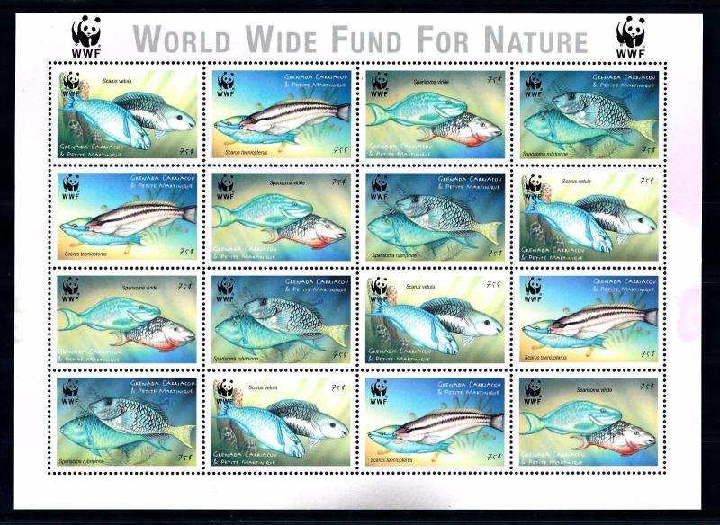 [53917] Grenada Grenadines 2001 Marine life WWF Fish MNH Sheet