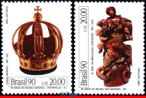 2247-48 BRAZIL 1990 MUSEUMS, IMPERIAL CROWN, SCULPTURE, MI# 2360-61 C-1683, MNH