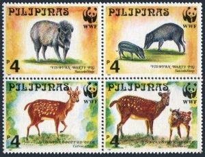 Philippines 2476-2479b block,MNH. WWF 1997.Visayan spotted deer,Warty pig.