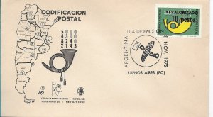 ARGENTINA 1975 ZIP CODE IMPLEMENTATION MAP FIRST DAY COVER POSTAL COMMUNICATION