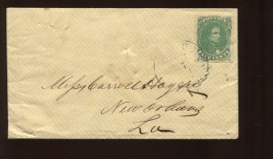 Confederate States 1 Used on Cover Yazoo City Miss to New Orleans LA LV6346