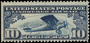 U.S. Scott # C10  1927 10c ind  Lindberghs Monoplane  mint-nh- f