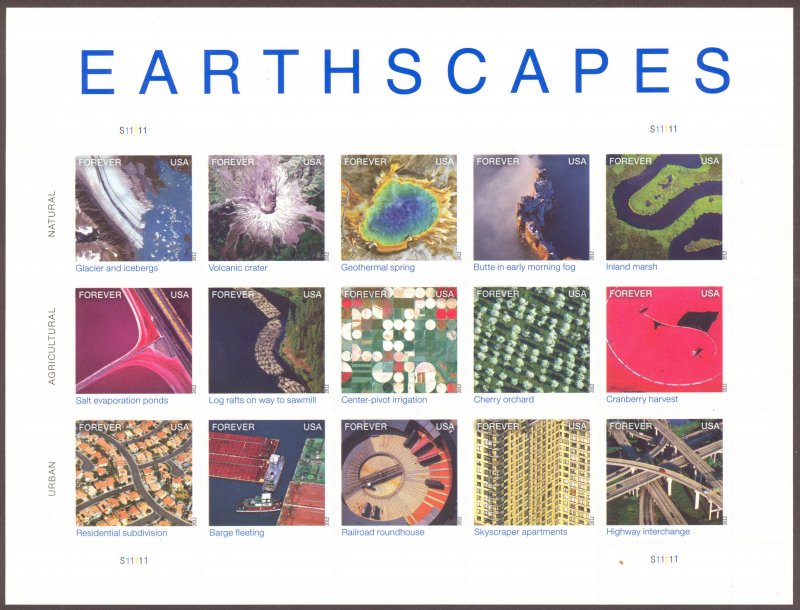 USA #4710 MNH Earthscapes   Pane of 15 (FV $6.75/9.00)