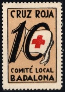 1937 Spain Civil War Charity Local Committee Badalona 10 Centimos Red Cross