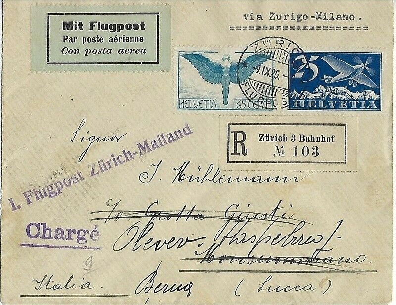 SWITZERLAND C5 & C10 ON A BUSY AIRMAIL COVER - Q16