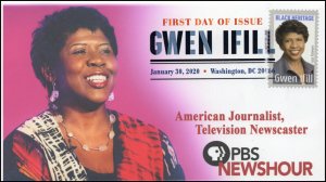 20-016, 2020, Gwen Ifill, Digital Color Postmark, FDC, Black Heritage, Journalis