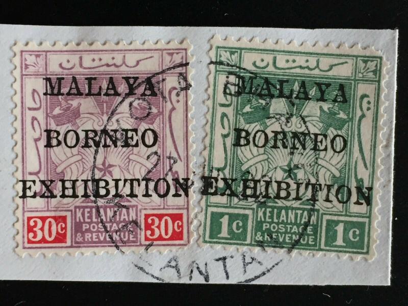 Malaya 1922 Kelantan MBE opt 1c & 30c on paper SG#37 & 32 CV£135 M2197