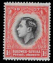 Southwest Africa #126b Unused OG LH; 1p George VI - Afrikaans single (1937) (1)