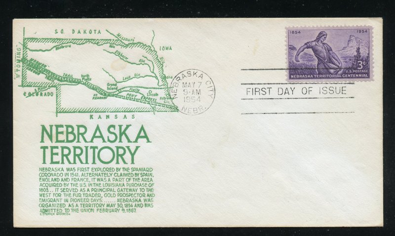 US 1060 100th Anniv Nebraska UA Green Anderson cachet FDC