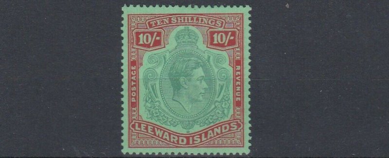 LEEWARD ISLANDS  1938-51  SG 113B 10/-  GREEN &  RED GREEN  MH CAT £150