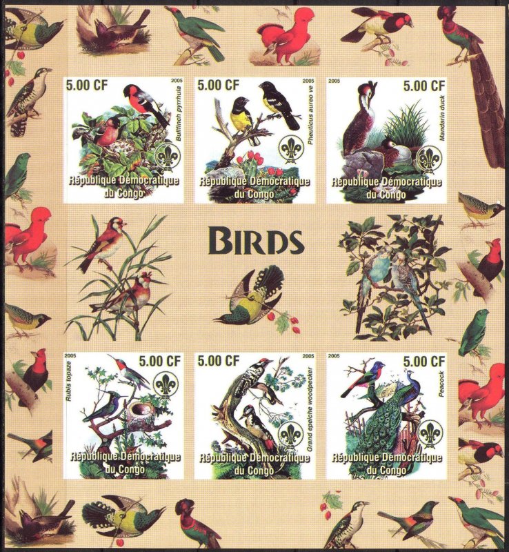 Congo 2005 Scouting Birds Sheet of 6 Imperf. MNH Cinderella !