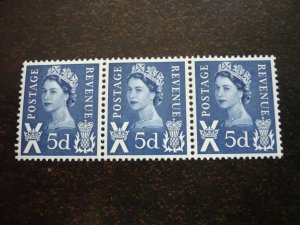 Stamps - Scotland - Scott# 11 - Mint Never Hinged Strip of 3 Stamps