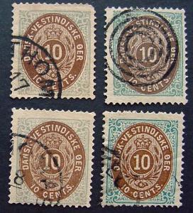 USA, Danish West Indies, Scott 10, 10a, 10b, and 10c