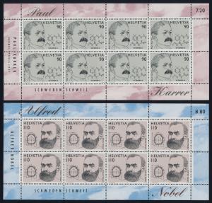 Switzerland 1004-5 sheets MNH Paul Karrer Nobel Prize in Chemistry, Alfred Nobel