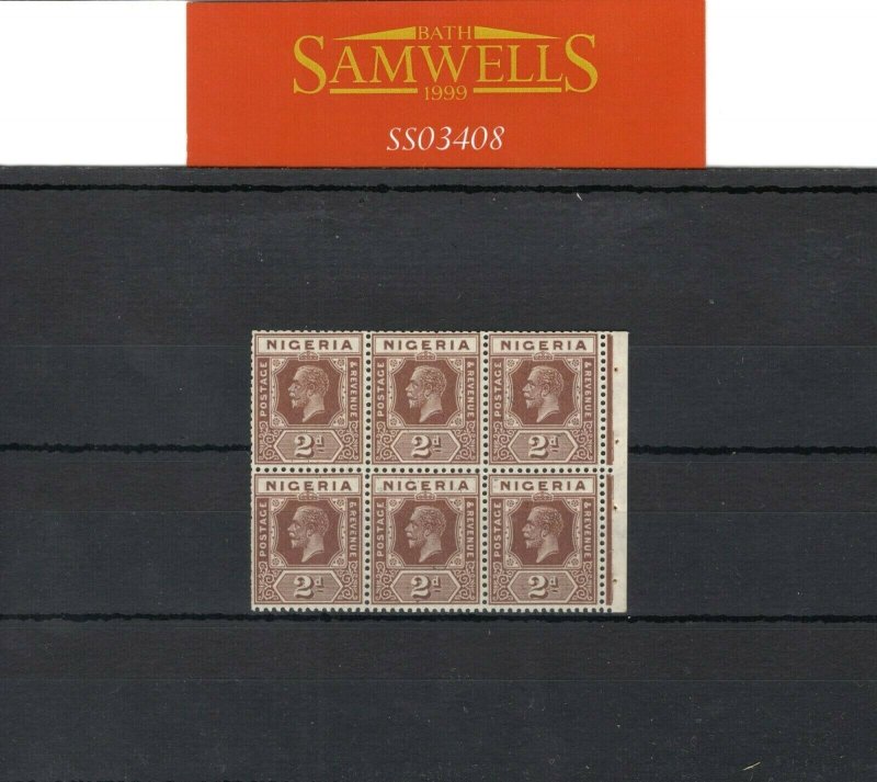 NIGERIA KGV Stamps SG.20var 2d Chocolate (Die II) BOOKLET PANE Mint MNH SS3408