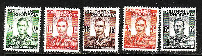 Southern Rhodesia-Sc#42-46-five unused og light hinged KGVI-1937-