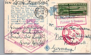 1930 USA LZ 127 FFC Graf Zeppelin Postcard First Flight Cover Germany #C 13