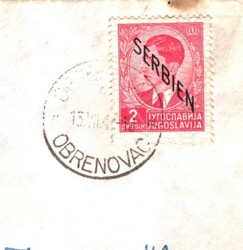 WWII Serbia Overprint German Occupation Censor Marks Obrenovac 1942 Cover 9a