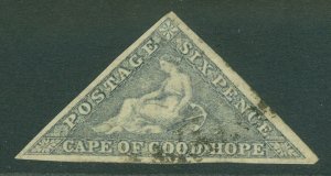 SG 7c Cape of good hope 1855-63. 6d slate-lilac on blued paper. Very fine...