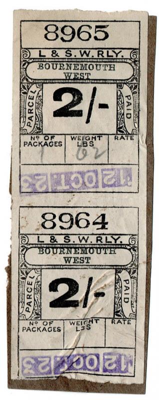 (I.B) London & South Western Railway : Paid Parcel 4/- (Bournemouth West)