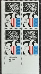 US Scott # 2421; 25c Bill/Rights block of 4 from 1989; MNH, og; VF/XF centering