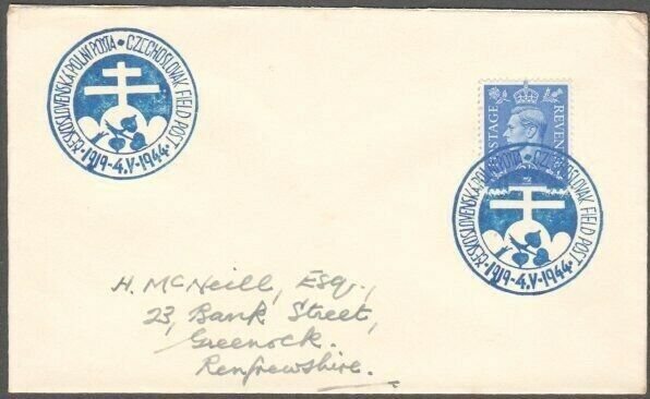 GB 1944 Czechoslovakia Field PO in GB cover, ...............................D904