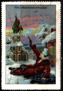 Vintage Germany Poster Stamp Baron Munchausen Travels and Campaigns in Russia