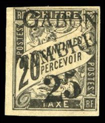 French Colonies, Gabon #13 Cat$150, 1889 25c on 20c black, hinged, signed Bloch