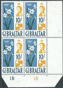 GIBRALTAR 1960 QE 10/- plate block MNH