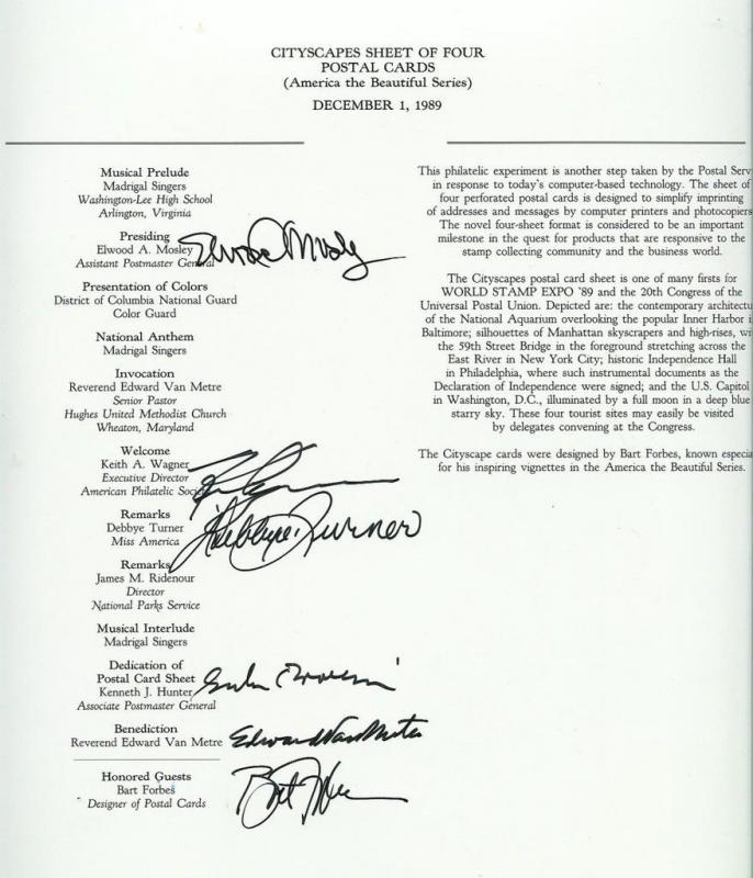 World Stamp Expo '89 SET OF 5 CEREMONY FOLDERS + Inserts FDCs + Autographs
