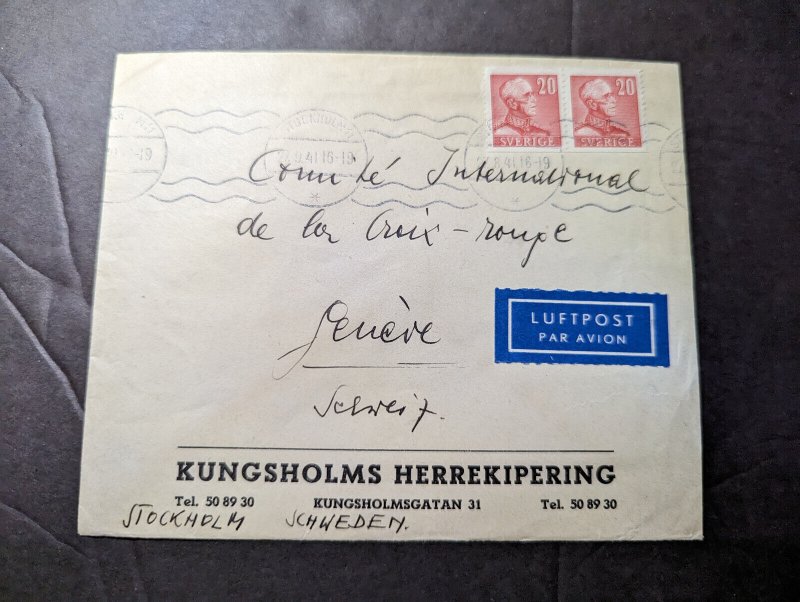1941 Sweden Airmail Cover Stockholm to Geneva Switzerland