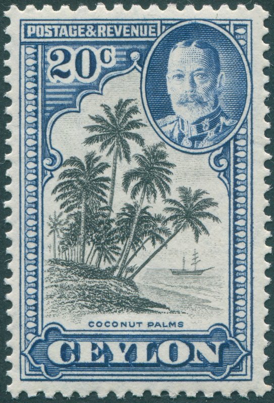 Ceylon 1936 20c black & grey-blue Perf 12x13  SG374 unused