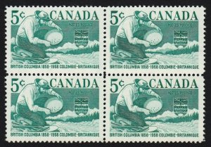 MINER PANNING GOLD = HISTORY, Canada 1958 #377 MNH BLOCK of 4