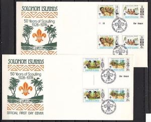 Solomon Is., Scott cat. 377-380. Scouting, Gutter Pairs. 2 First Day Covers. ^