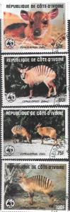 Ivory Coast #460-64 Nobel Prize; #764-67 Striped Antelope. With Album page