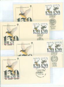 Australia  941a 1984 150th Anniversary Of The State Of Victoria, Pair of 2, on 4 Unaddressed FDCS with matching Cachets with dif