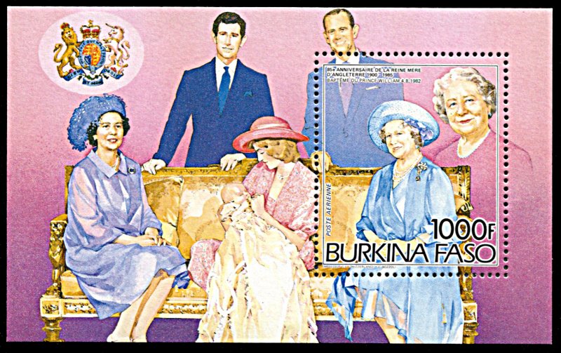 Burkina Faso 707, MNH, 85th Birthday of Queen Mother Souvenir sheet