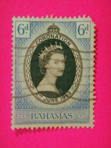 BAHAMAS, 1953, Used 6d. black and blue, Coronation.