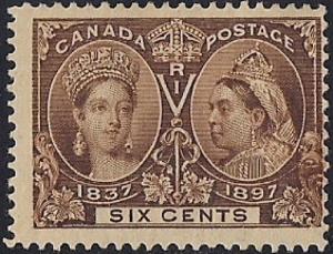 Canada #55 6 cent 1897 Victoria Jubilee Stamp unused H OG F