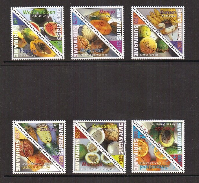 Surinam  #1214-1219  cancelled  2000  fruits in pairs