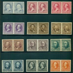 US #219-29P5 1¢ - 90¢ Complete set IMPERF PROOF PAIRS on stamp paper Scott $5355