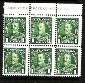 Canada-Sc#217-Unused 1c green KGV pictorial-inscription  block-hinged in selvedg