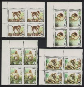 Algeria WWF Barbary Macaque 4v Corner Blocks of 4 1988 MNH SC#872-875