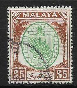 MALAYA NEGRI SEMBILAN SG62 1949 $5 GREEN & BROWN USED