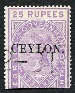 Ceylon Telegraph SGT8 25R India opt Ceylon with a Date cancel Cat 45