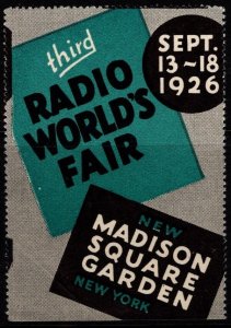 1926 US Poster Stamp 3rd Radio World's Fair Madison Square Garden MNH