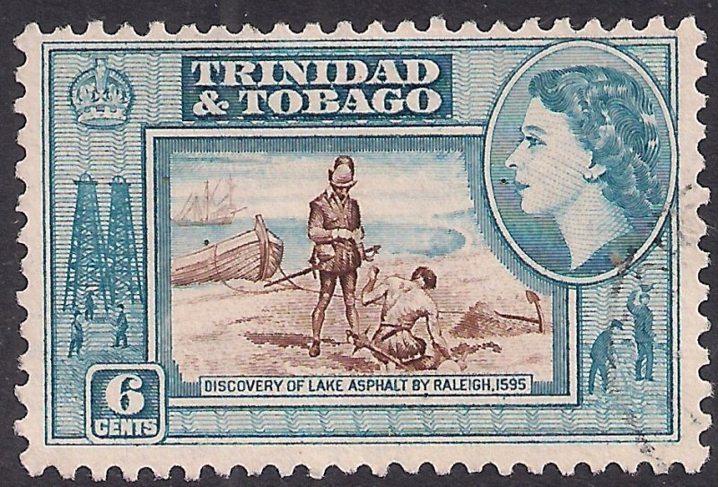 Trinidad & Tobago 1953 - 59 QE2 6ct Brown & Blue used SG 272 ( G1180 )