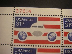 Scott C90, 31c Plane & Flag, PB4 #37614 x 4 Matched Set, MNH Airmail Beauties