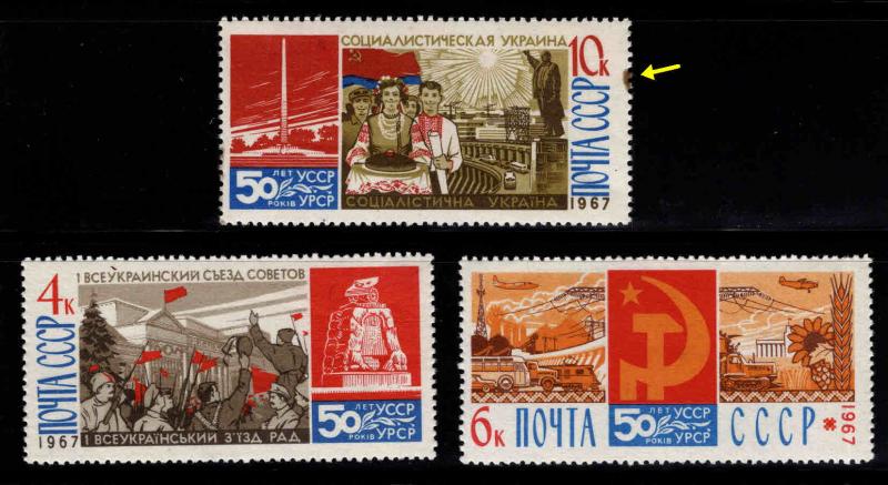 Russia Scott 3406-3408 MNH** set perf tip toned on one