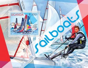 UGANDA - 2012 - Sailboats - Perf Souv Sheet - Mint Never Hinged